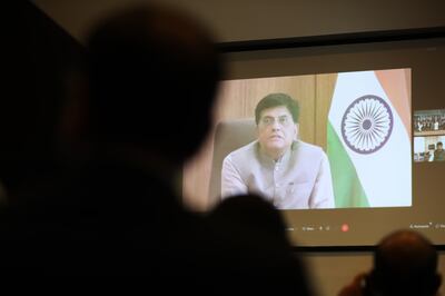 Piyush Goyal, India’s minister of commerce and industry, said the two countries can increase bilateral merchandise trade to $100 billion in five years. Pawan Singh / The National