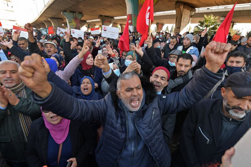 Protesters against Tunisian President Kais Saied. AFP