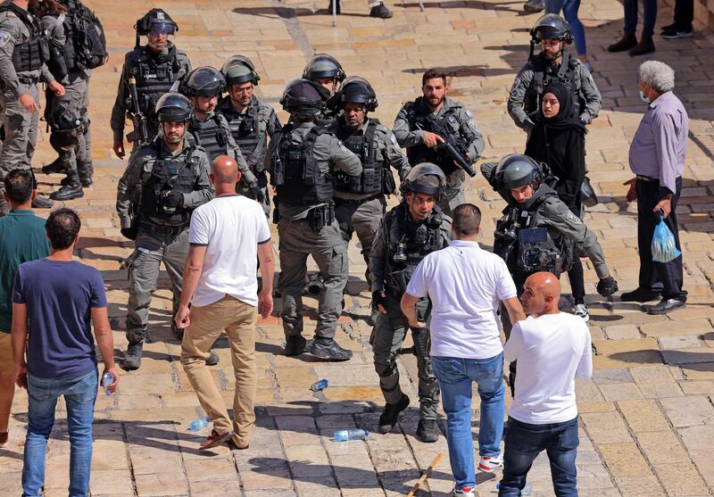 Israeli security forces confront Palestinian demonstrators at Damascus Gate. AFP