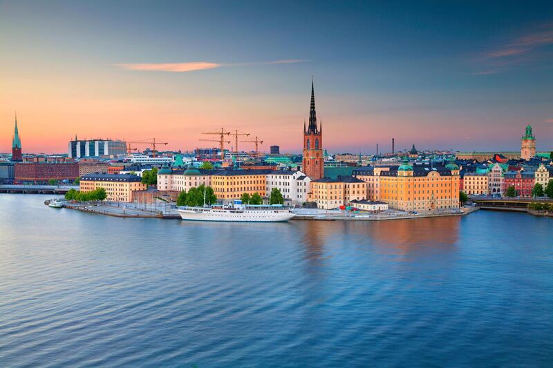 GEDBH9 Stockholm. Image of Stockholm, Sweden during twilight blue hour.