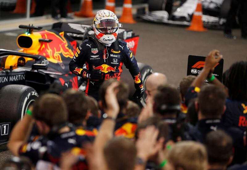 Red Bull's Max Verstappen celebrates winning the race. Reuters