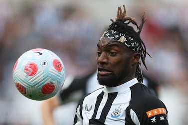 Soccer Football - Premier League - Newcastle United v Leicester City - St James' Park, Newcastle, Britain - April 17, 2022 Newcastle United's Allan Saint-Maximin in action Action Images via Reuters/Lee Smith EDITORIAL USE ONLY.  No use with unauthorized audio, video, data, fixture lists, club/league logos or 'live' services.  Online in-match use limited to 75 images, no video emulation.  No use in betting, games or single club /league/player publications.   Please contact your account representative for further details. 