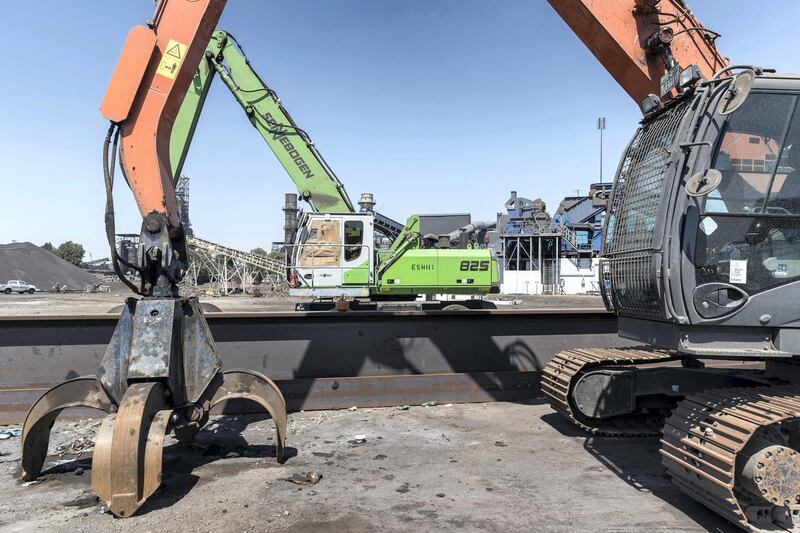 ABU DHABI, UNITED ARAB EMIRATES. 05 MARCH 2018. Site visit / press tour of the Emirates Steel plant in Mussafah. Waste or scrap steel re processing plant / shredding facility. (Photo: Antonie Robertson/The National) Journalist: Sarmad Khan. Section: Business.