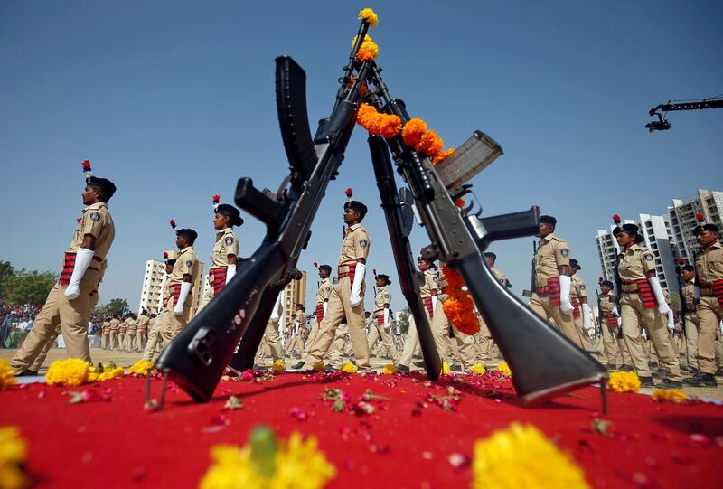 New police recruits in Gujarat take part in their passing out parade in Ahmedabad, India. Amit Dave / Reuters