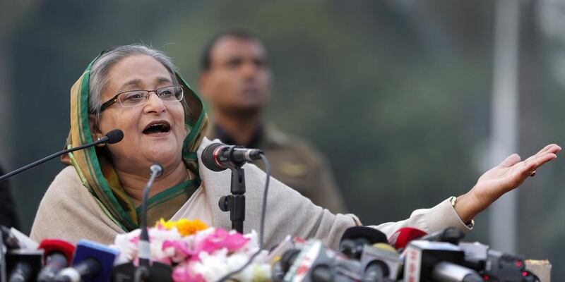 Bangladesh’s Prime Minister Sheikh Hasina speaks during a press conference in Dhaka, Bangladesh. Rajesh Kumar Singh / AP Photo