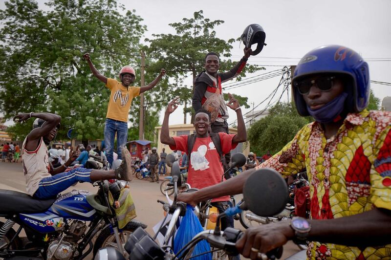 Supporters of the Malian armed forces gather at Independence square in the capital Bamako to celebrate the recent coup led by the vice president of the transitional government, Col Assimi Goita. AFP