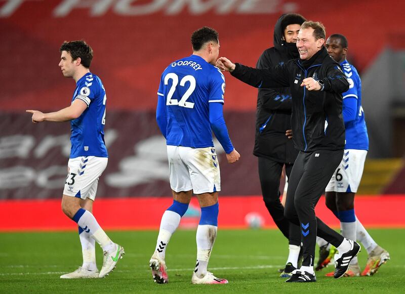 Ben Godfrey and Eveton assistant manager Duncan Ferguson celebrate. Getty