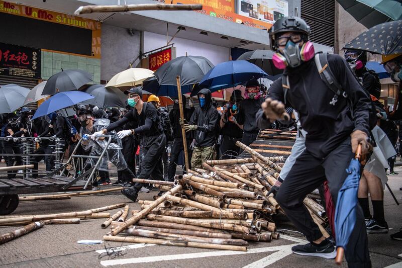 Protesters form a barricade during a protest in Kowloon in Hong Kong, China. Getty Images