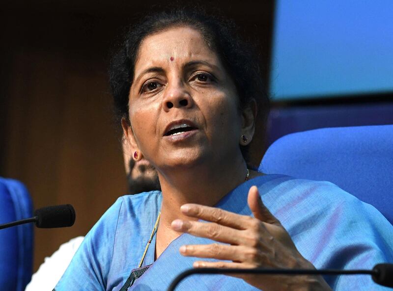 epa07841862 Indian Finance Minister Nirmala Sitharaman speaks during a press conference in New Delhi, India, 14 September 2019. According to news reports, in wake of the ongoing economic slowdown, the Finance Minister announced several measures to boost the exports and housing sectors.  EPA/STR