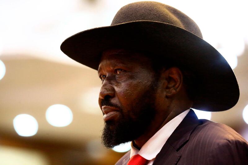 President of South Sudan, Salva Kiir attends the signing of a final power-sharing deal between South Sudanese arch-foes, on August 5, 2018, in Khartoum.
The talks come as part of a regional push aimed at achieving peace in South Sudan, which plunged into a devastating conflict just two years after its independence from Sudan. / AFP PHOTO / ASHRAF SHAZLY