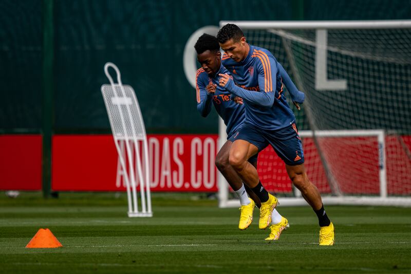 Cristiano Ronaldo on his toes in training.