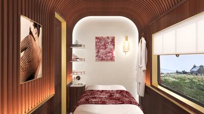 The Dior spa complements the train’s existing Edwardian-style cabins and mahogany panelling. Photo: Dior