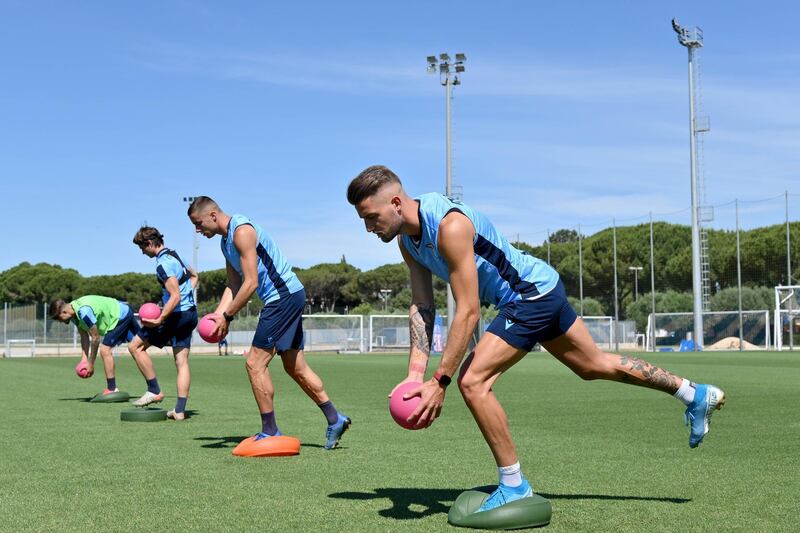 Lazio's Sergej Milinkovic, front, during training. Getty