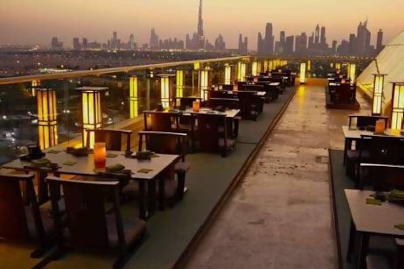 The tatami terrace at Tomo in the Raffles hotel in Dubai. Courtesy Tomo