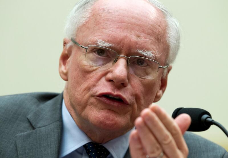 FILE - In this Oct. 11, 2017, file photo, former U.S. Ambassador to Iraq James Jeffrey speaks during a hearing on Iran before the House Foreign Affairs Committee at Capitol Hill in Washington. U.S. officials say the Islamic State remains a global threat despite losing the once vast territory it held in Syria and Iraq.  Jeffrey, now the State Department envoy to the international coalition fighting the Islamic State, told reporters that thousands of the extremist organization's fighters are scattered around Syria and Iraq, where officials see a â€œpersistent, resilient, rural terrorist level of violenceâ€ in that country. (AP Photo/Jose Luis Magana, File)