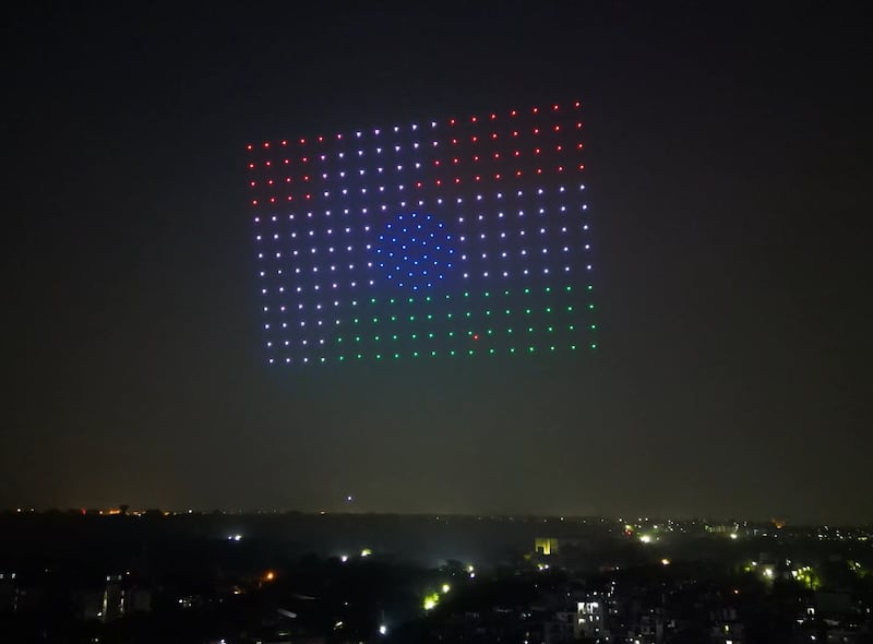 About 250 drones were used in formations showing the partnership between the UAE and India in a show organised at the Indian Institute of Technology IIT Delhi campus. Photo: Screen grab / Botlab Dynamics