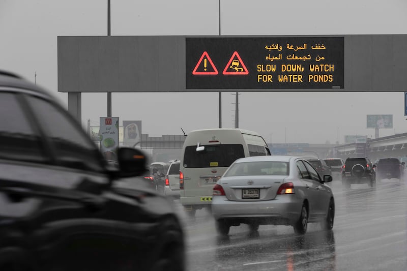 A road sign warning of the hazardous driving conditions. Antonie Robertson / The National


