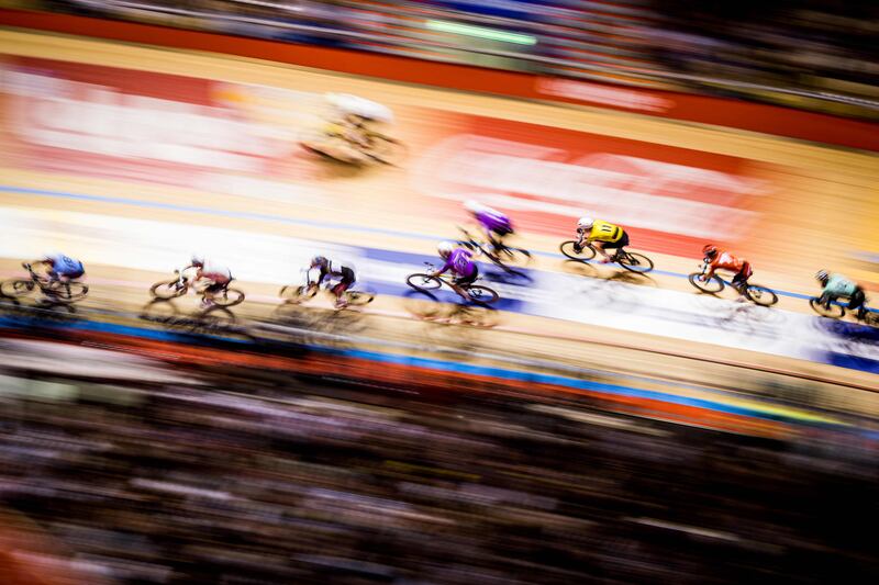 Riders compete in the Six Days of Ghent indoor cycling race in Belgium. AFP