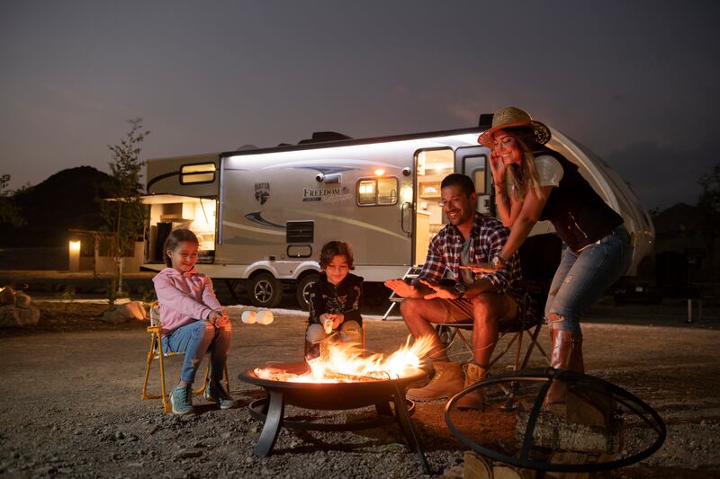 Barbecue stations and fire pits are available for families.