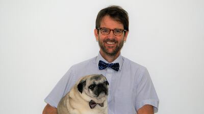 Dr Jonathan Hale with his pug. Courtesy Digital Farm