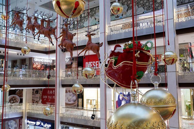 Extravagant and festive Christmas decorations at The Galleria Mall Al Maryah Island. Khushnum Bhandari / The National