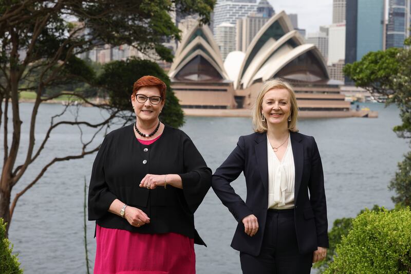 Ms Truss with Marise Payne, the Australian minister of foreign affairs, at Government House in Sydney, Australia, in January 2022. Photo: No. 10, Downing Street