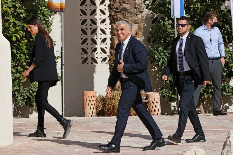 Mr Lapid arriving at Sde Boker to host the Negev Summit. AFP