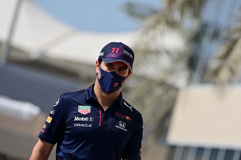 Red Bull's Mexican driver Sergio Perez arrives at the Yas Marina Circuit. AFP