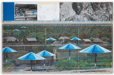 Christo's drawing for 'The Umbrellas, Joint Project for Japan and USA', 1991. Courtesy Sotheby's