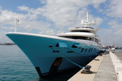 The Axioma superyacht, believed to be owned by oligarch Dmitrievich Pumpyansky, who is on the EU's list of sanctioned Russians, docked at a port in Gibraltar on March 21. Reuters