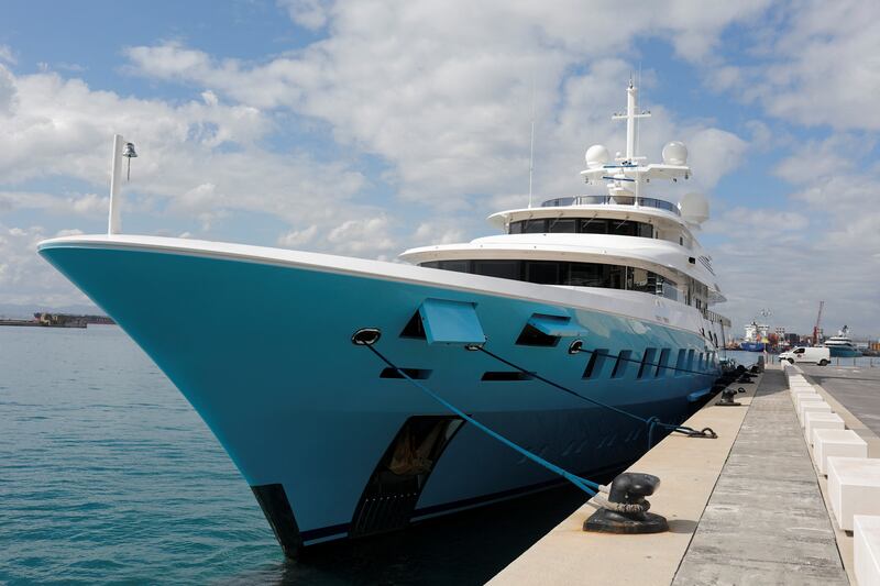 The 'Axioma' superyacht belonging to Russian oligarch Dmitrievich Pumpyansky, who is on the EU's list of sanctioned Russians, docked in Gibraltar during Russia's invasion of Ukraine. Reuters