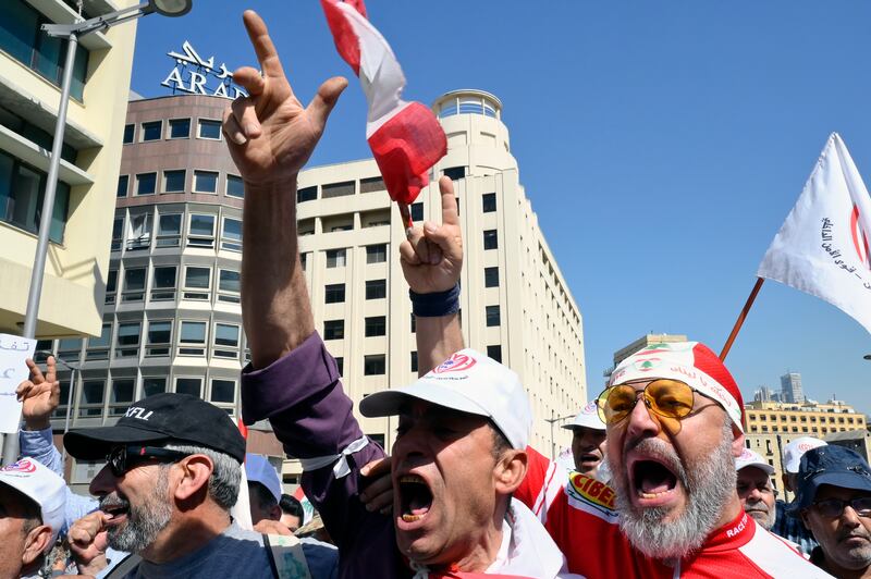 Retired members of Lebanon's security forces take part a protest in Beirut as they demand inflation adjustments to their pensions. EPA