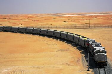 Stage Two, when complete, will run for 605 kilometres from Ghuweifat to the Port of Fujairah. Courtesy Etihad Rail