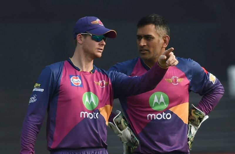 Steve Smith, left, who was Rising Pune Supergiant captain in 2017, has been picked by Rajasthan Royals this season. Indranil Mukherjee / AFP