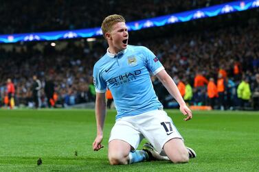 Manchester City's Kevin De Bruyne celebrates scoring the Champions League quarter-final winner against Paris Saint-Germain at the Etihad Stadium in April, 2016. Getty