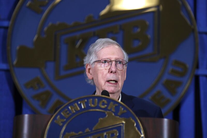 Senator Mitch McConnell speaks at a Kentucky State Fair event on August 24. AP