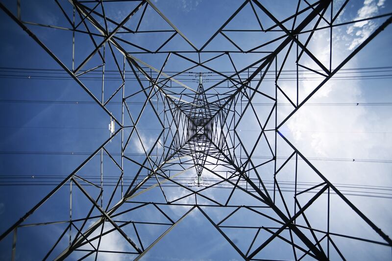 An electricity pylon in Romney, in southern Britain. EPA