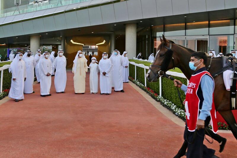 Sheikh Mohammed bin Rashid​​​​​​​ at Super Saturday races at Meydan. Courtesy Dubai Media Office Twitter / @DXBMediaOffice