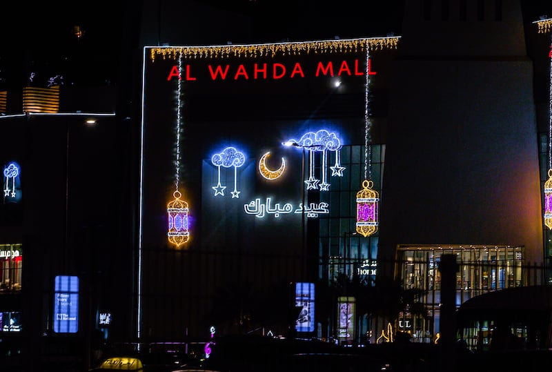 Eid Al Adha lights at Al Wahda Mall in Abu Dhabi. Victor Besa / The National