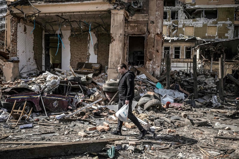 A destroyed building in the eastern Ukrainian city of Kharkiv. AFP