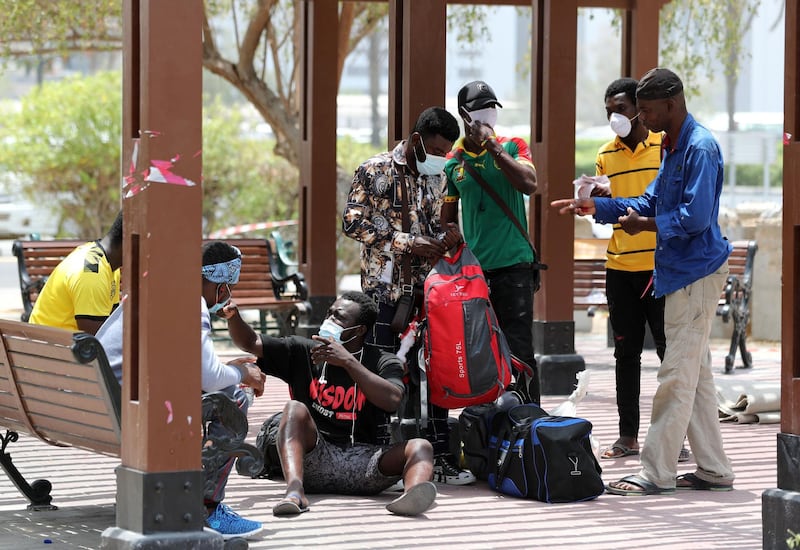 Dubai, United Arab Emirates - Reporter: Kelly Clarke. News. Ghanaian nationals sleeping in a park in Dubai as many left jobless due to Covid. Monday, June 1st, 2020. Dubai. Chris Whiteoak / The National