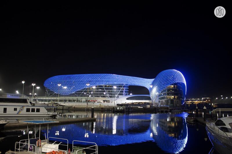 W Abu Dhabi Yas Island. The hotel was bathed in blue light to honour Make-A-Wish Foundation, which has fulfilled the wishes of more than 4,700 children in the UAE. Admo