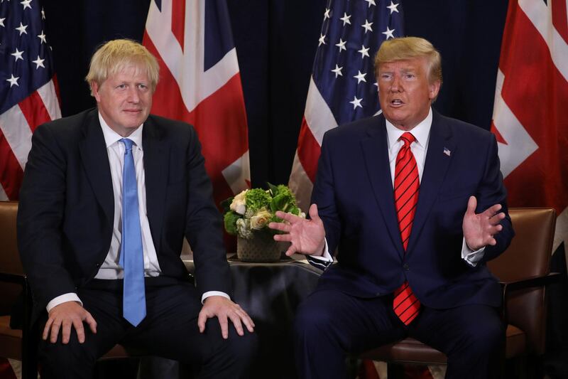 US President Donald Trump speaks during a bilateral meeting with British Prime Minister Boris Johnson on the sidelines of the annual United Nations General Assembly in New York, September 24, 2019. Reuters