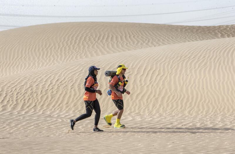 Dubai, United Arab Emirates- Ayesha Ahmed Foolad and Ahmed Alkathiri trying the new routes for the longest ultra Marathon at Last Exit Al Qudra in December.  Ruel Pableo for The National for Melanie Swan's story