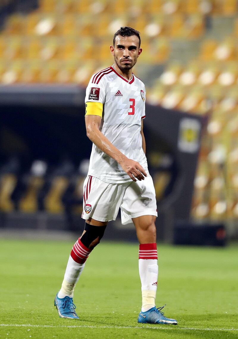 Walid Abbas of the UAE during the game between the UAE and Malaysia in the World cup qualifiers at the Zabeel Stadium, Dubai on June 3rd, 2021. Chris Whiteoak / The National. 
Reporter: John McAuley for Sport