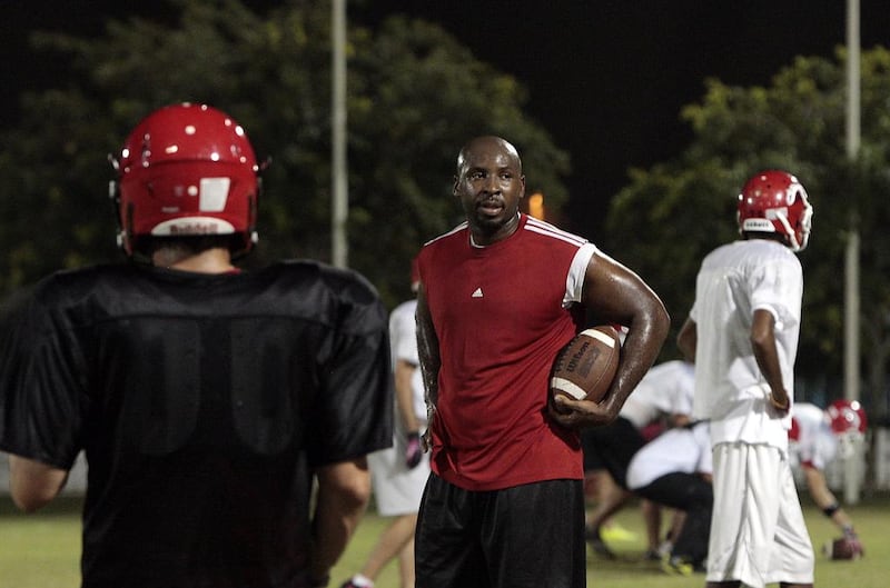Andre Sommersell, once known as  " Mr Irrelevant" for being the last man selected in the 2004 NFL draft, is now very relevant as player-coach with the Dubai Stallions in the Emirates American Football League. Jeffrey E Biteng / The National