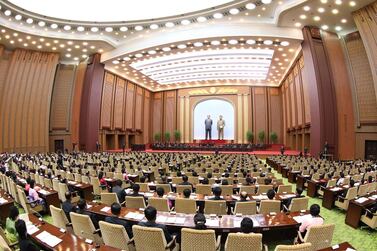 A session of 14th Supreme People's Assembly at the Mansudae Assembly Hall in Pyongyang. AFP