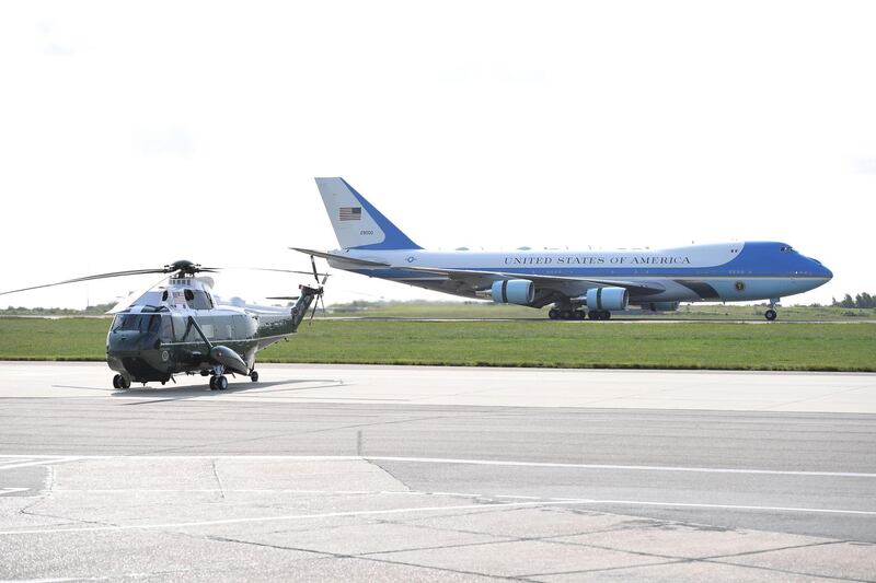 Air Force One arrives in the UK. Getty