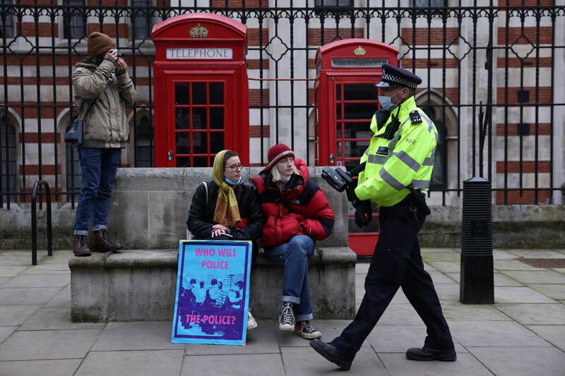 Demonstrators during a Kill the Bill protest against the Met Police in London in January last year. Getty