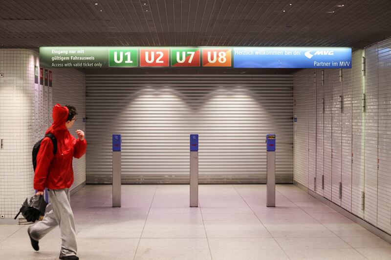 The closed entrance of a subway station in Munich. Reuters